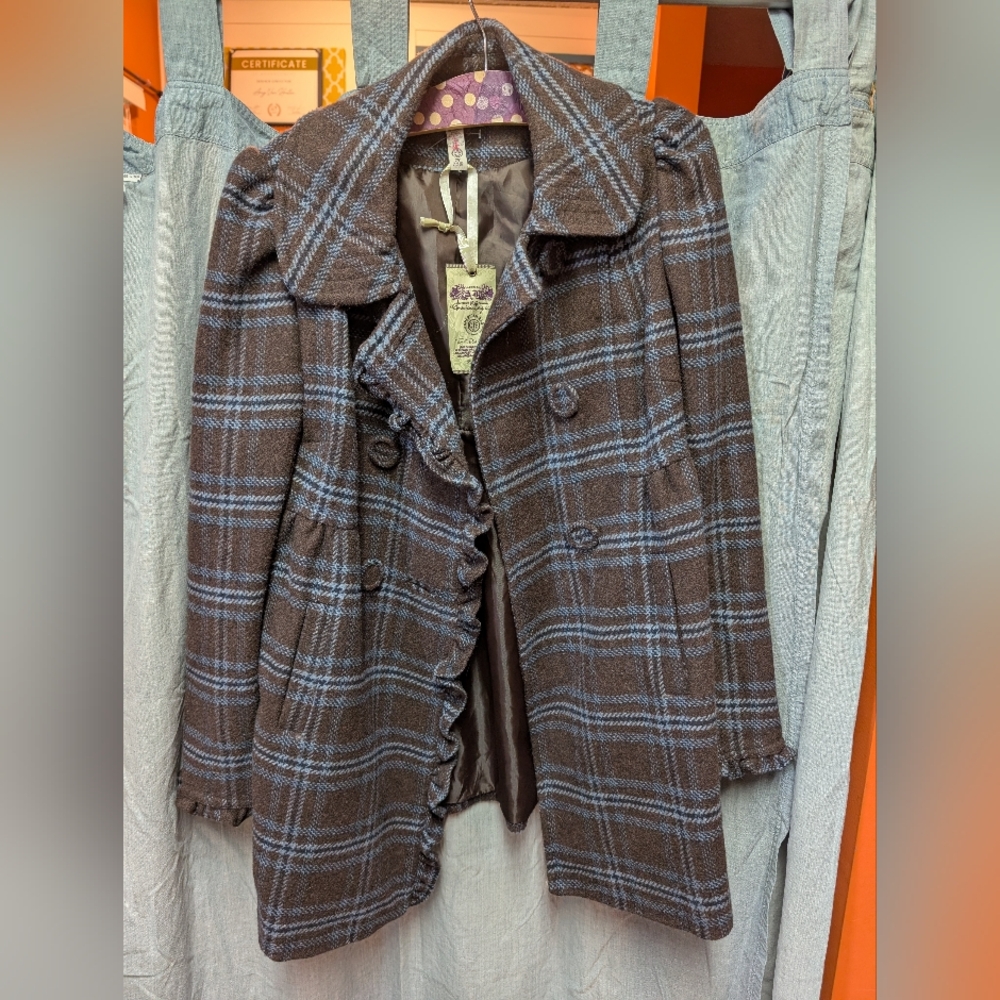 American Rag Black and Blue Checkered Trench Coat